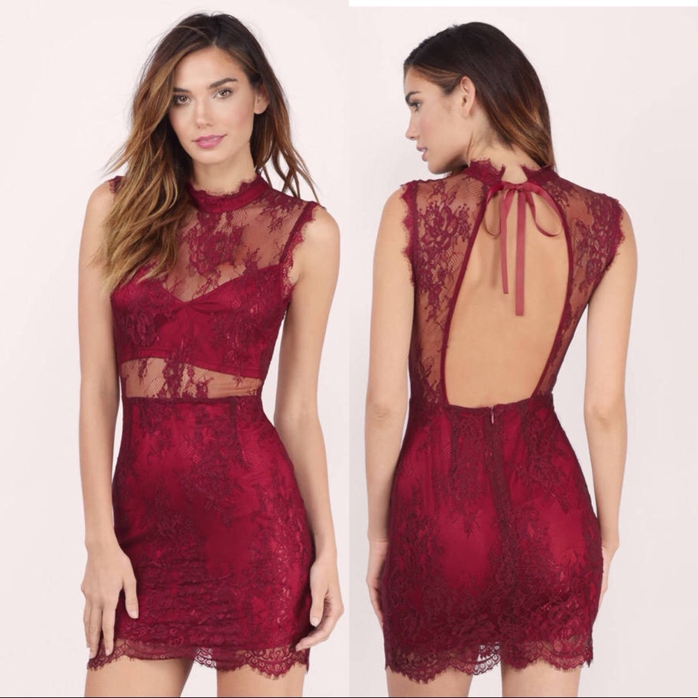 TOBI WINE EXTRAORDINARY LACE BODYCON DRESS